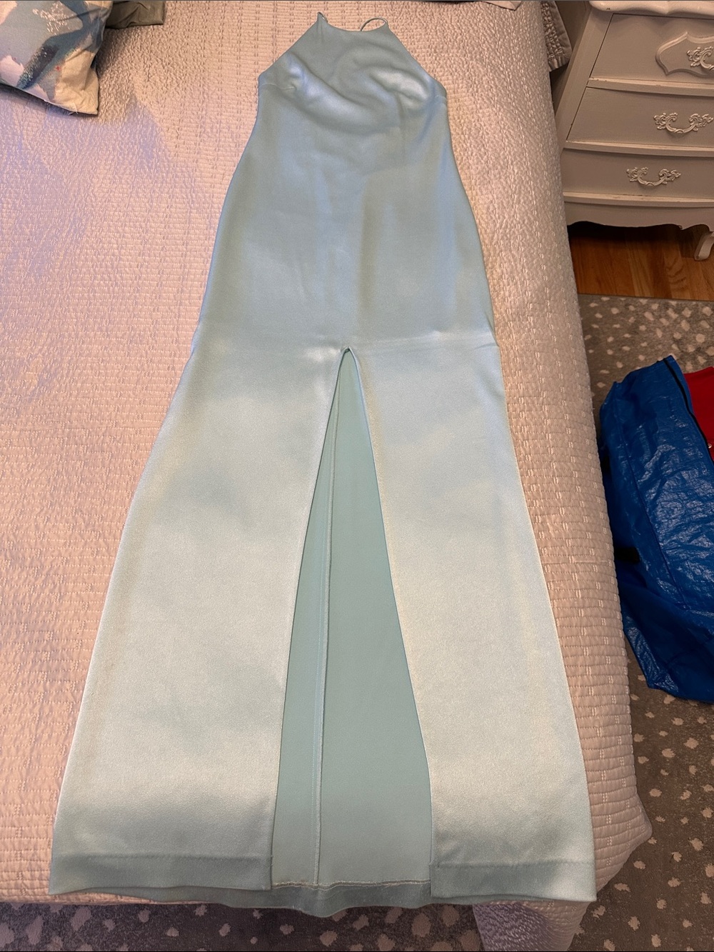 Alice + Olivia Pale Blue Halter Wide-Leg Jumpsuit